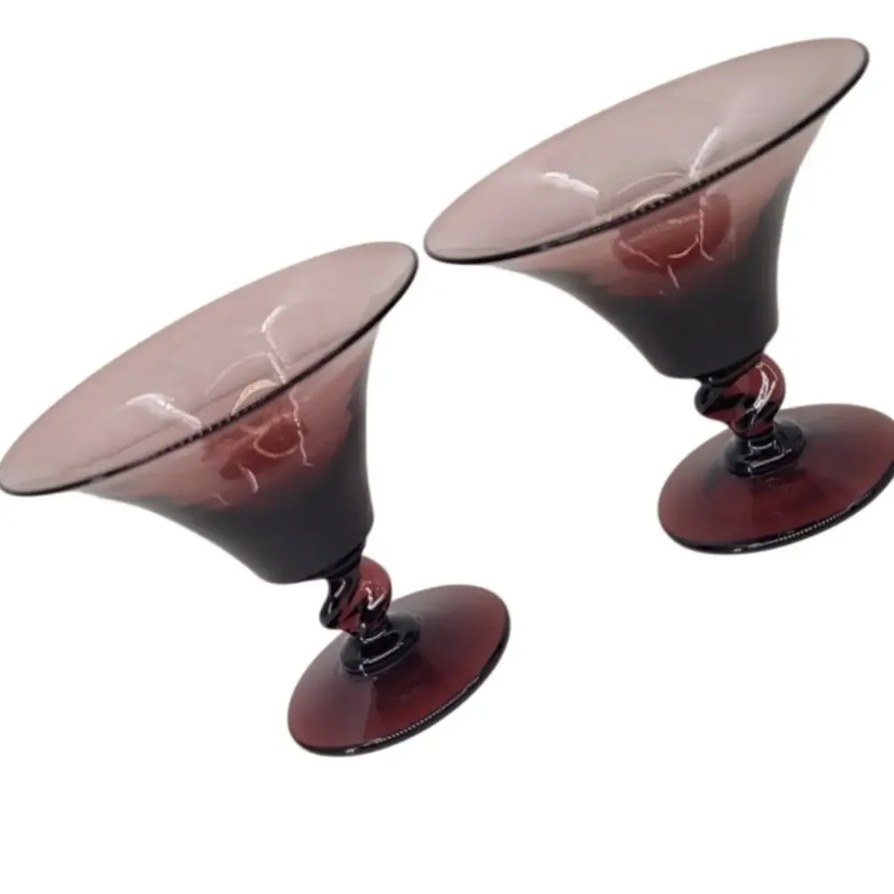 Vintage Empoli Amethyst Champagne Glasses Purple Twisted‎ Stem Pair 2-4